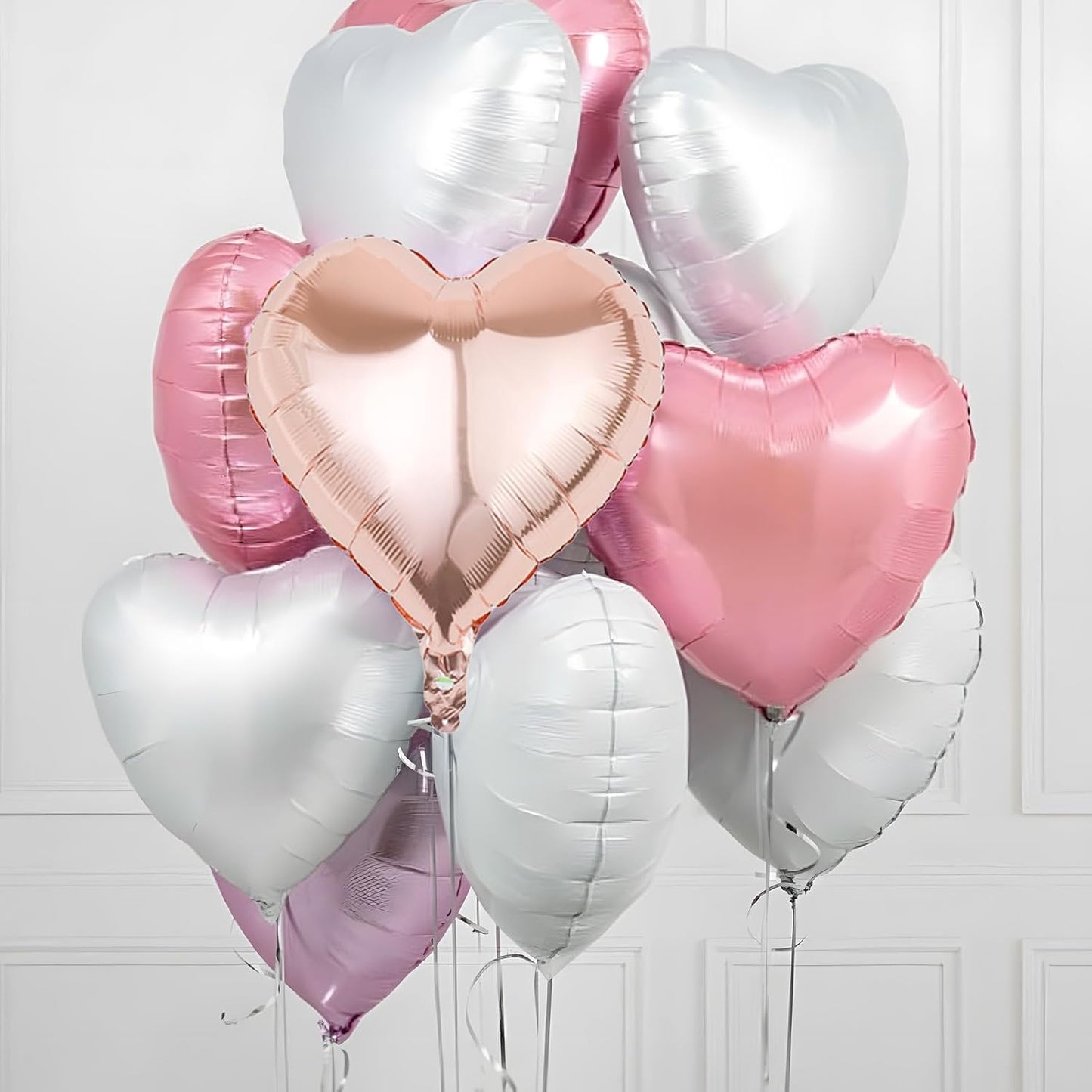 Pink White Heart Balloons, 18 Inch White Rose gold Heart Shape Balloon, 12PCS Pink and Rose Gold Helium Foil Heart Balloon for Birthday Baby Shower Engagement Wedding Valentine Party Decoration