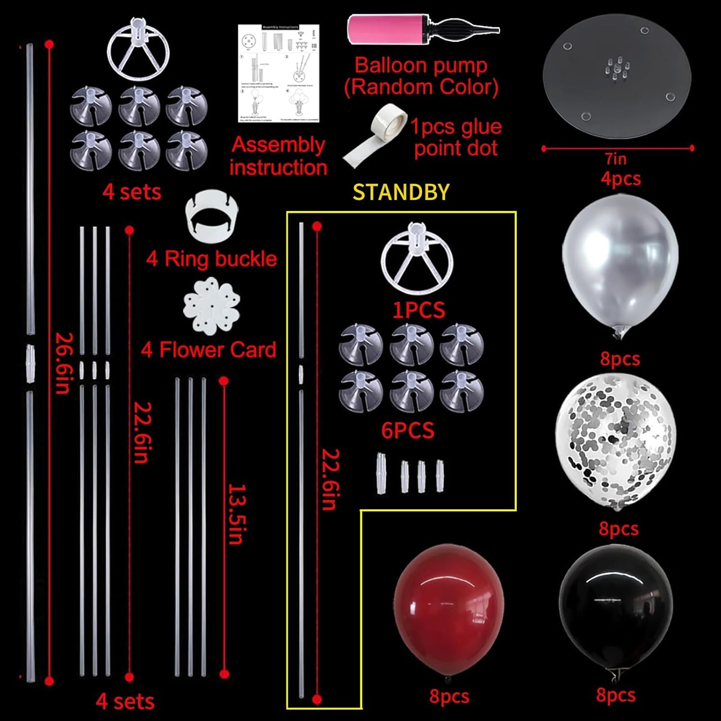 TONIFUL 4 Set Burgundy Red Black Silver Balloon Stand Centerpiece Table Decorations for Graduation Decoration 2025,Christmas Party Decoration,Halloween,New Year's Eve,Anniversary,Birthday Decorations