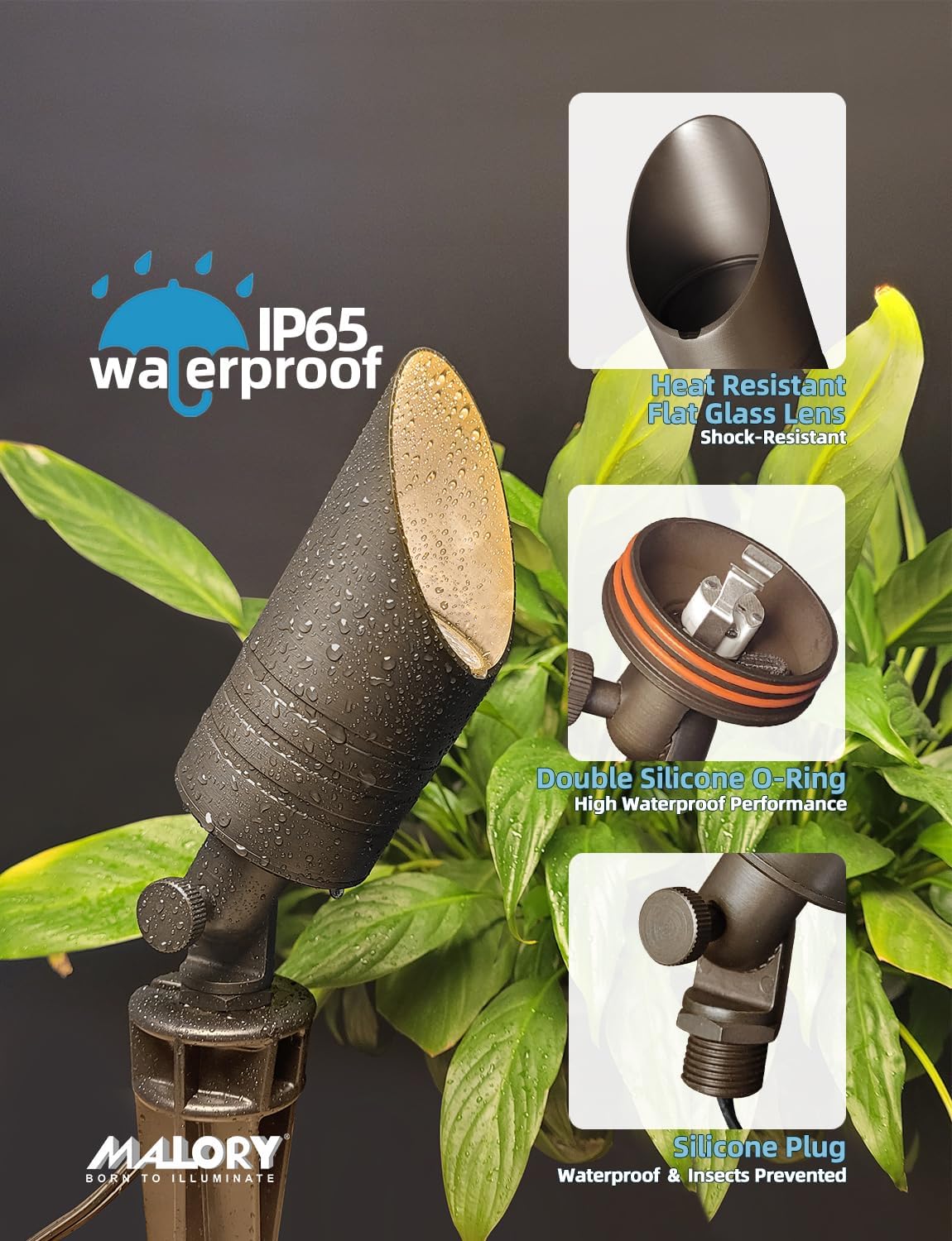 MALORY Low Voltage Landscape Spotlight Without Bulb,12V Brass Outdoor LED Landscape Lighting,Waterproof Solid Spot Up Lights for Garden,Patio and Yard (S05-Bronze, 1-Pack Without Bulb)