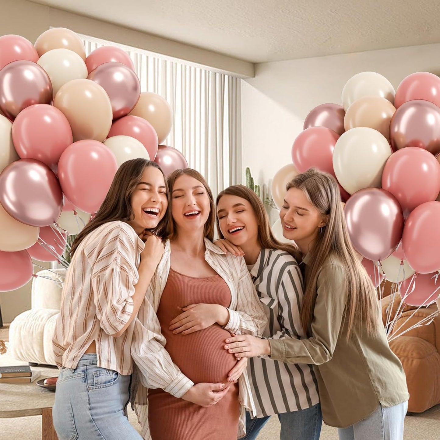 60pcs Dusty Pink Balloons, Blush Pink Dusty Rose Nude Ivory White Metallic Rose Gold Balloons for Boho Baby Shower Birthday Party Wedding Bridal Shower Party Decorations