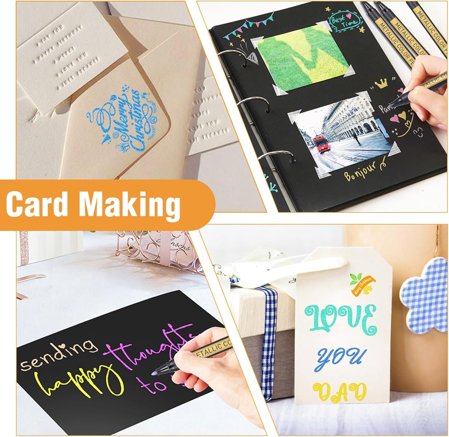 JR.WHITE Metallic Paint Markers, 10 Colors for Rock Painting, Black Paper, Scrapbook, Photo Album, DIY Arts & Crafts, Glass, Wood, Card Making