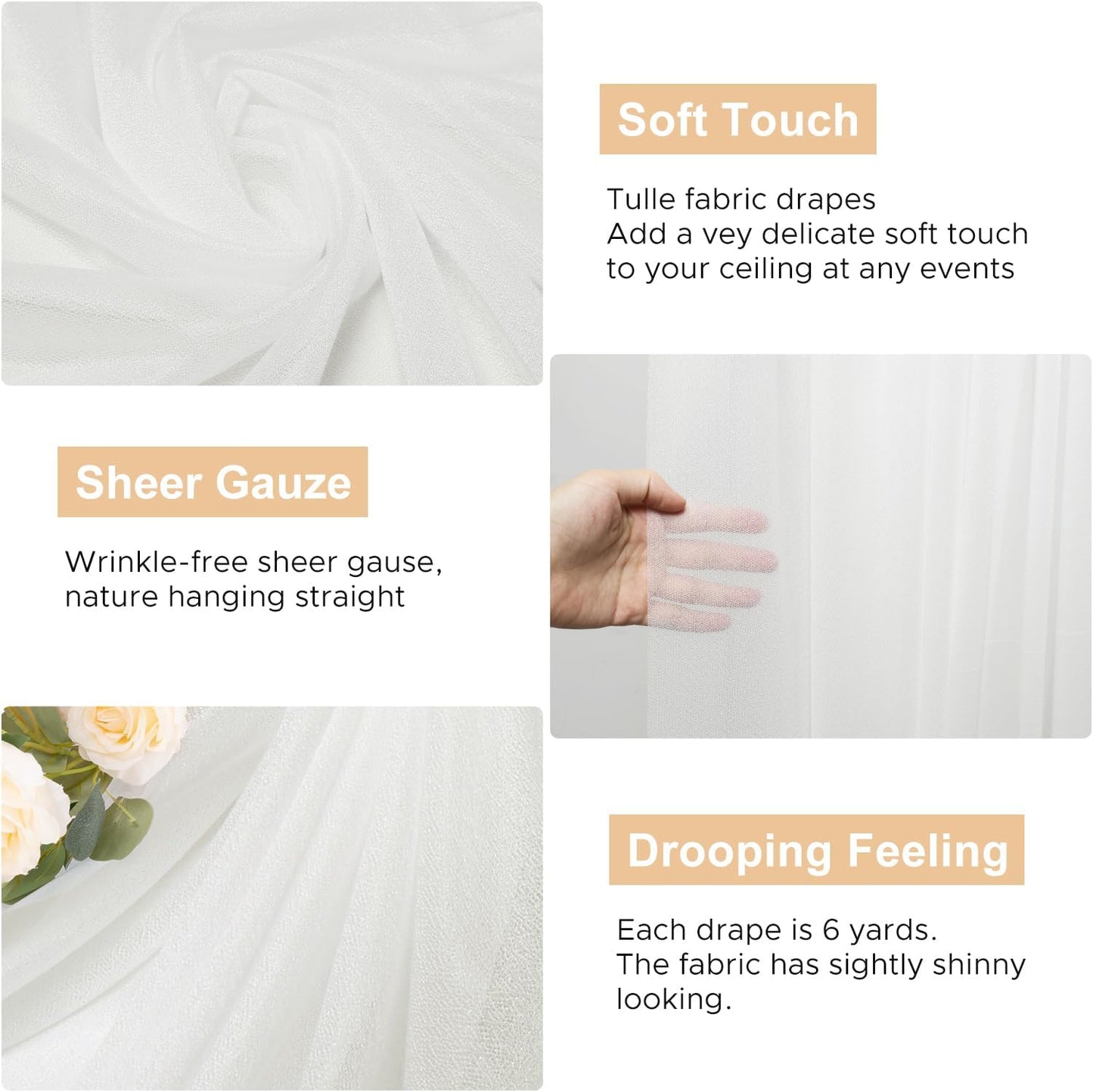 Wokceer Wedding Arch Draping Fabric 2 Panels 28.7" x 20FT Ivory Drapes Sheer Fabric Backdrop Arch Draping for Wedding Ceremony Birthday Party Bridal Shower Decoration