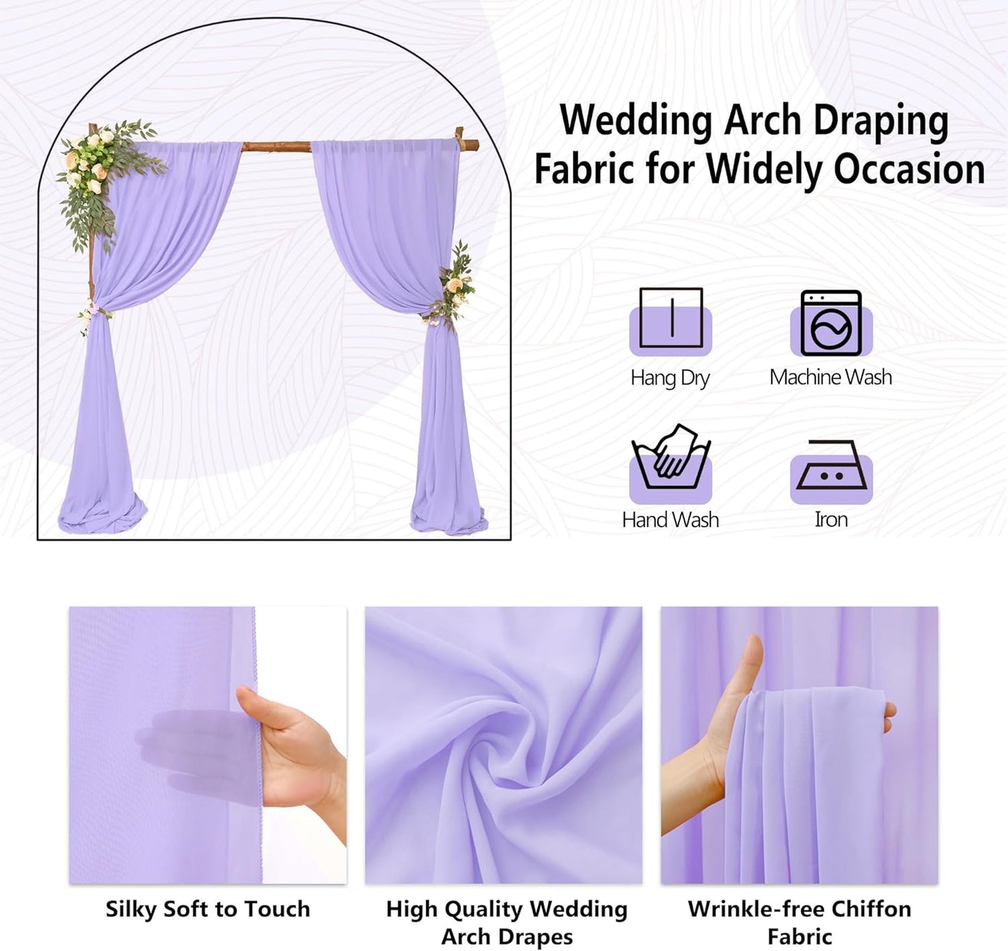 4 Panels Wedding Arch Draping Fabric 28" x 20 Ft Wedding Arch Drapes Chiffon Fabric Drape Sheer Backdrop Curtain for Weddings Party Ceremony Birthday Arbor Drapery Reception Ceiling Decor(Lavender)