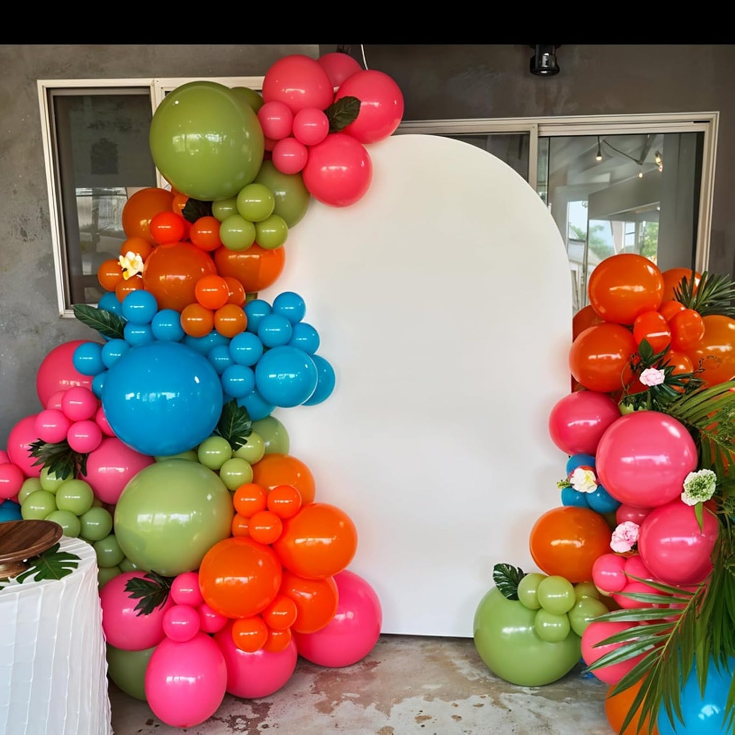 Tropical Balloons, 12 Inch Teal Metallic Gold Orange Pink Hot Fruit Green Balloons with Palm Leaves for Aloha Luau Pool Party Hawaiian Baby Shower Summer Birthday Party Decorations