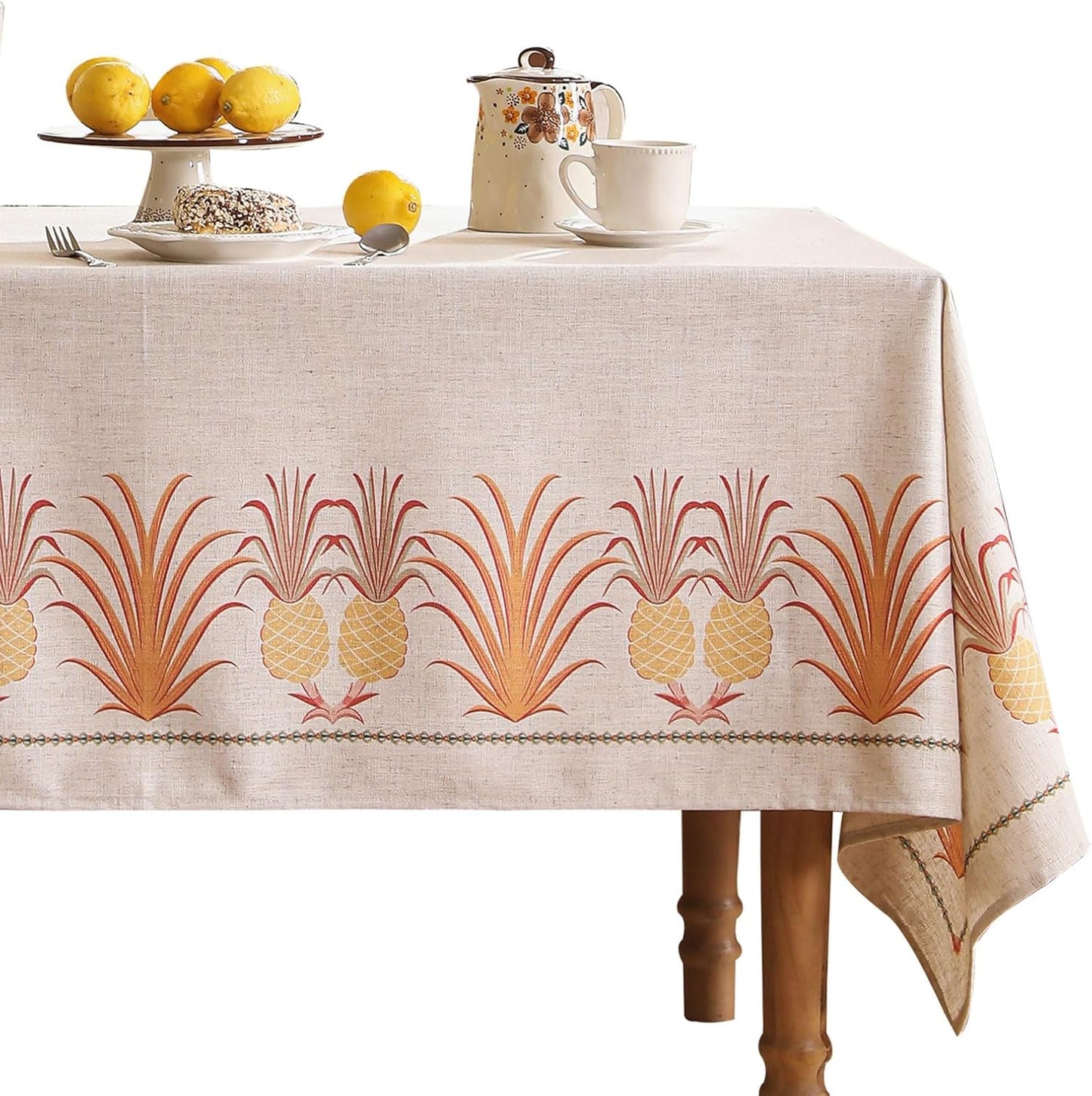 patdrea Designer Linen Small Tablecloth for Rectangle Table,Pineapple Pattern Tablecloths,Table Cover Cloth Colorful Decor for Kitchen Dining Christmas,Thanksgiving,55"x79"-Pineapple B