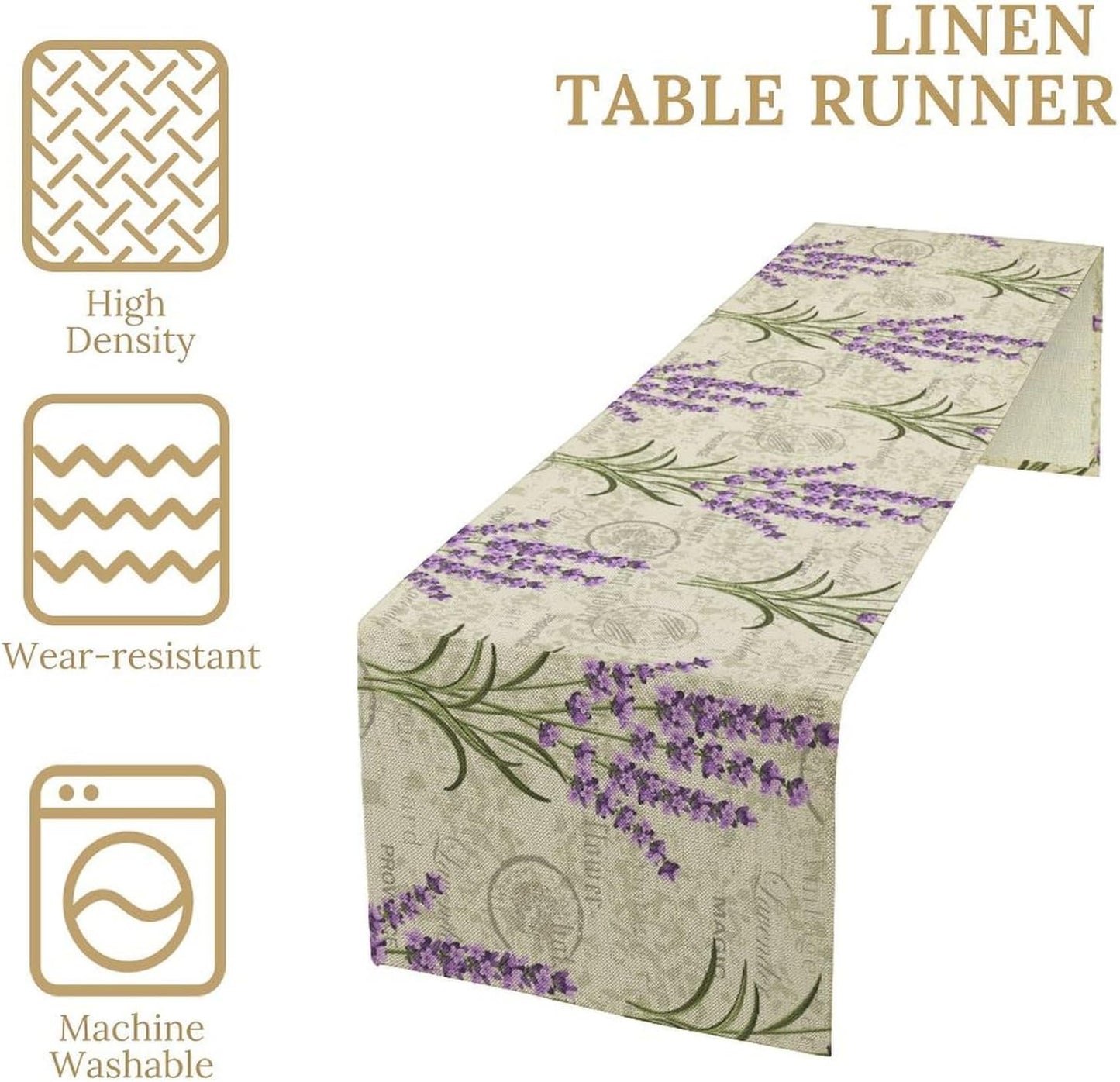 Floral Lavender Table Runner,Vintage Rustic Country Romantic Purple Flower Pattern Print Burlap for Hotel Indoors Outdoor Dining Room Kitchen Home Decor, 13x108in