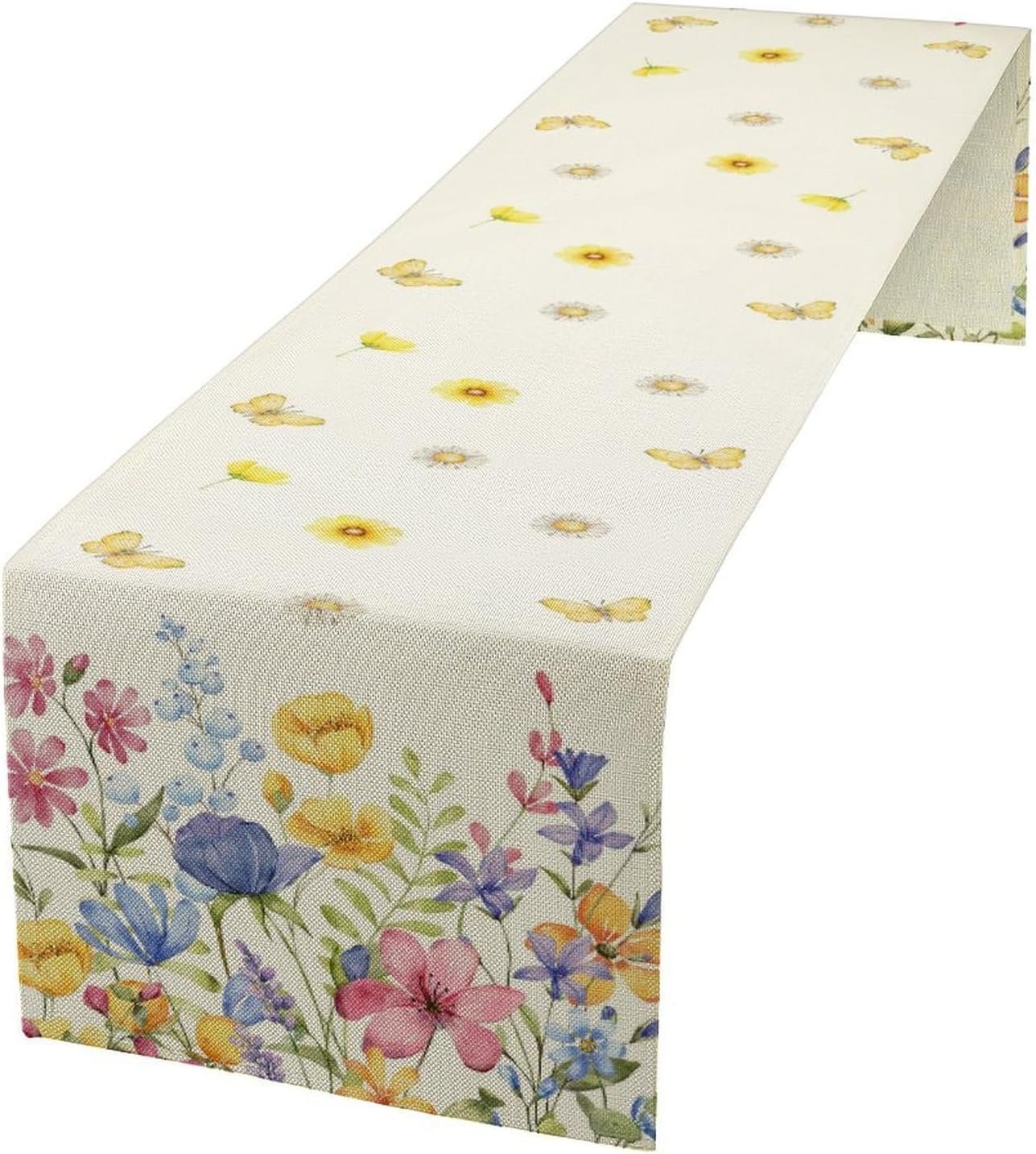 Flower Table Runner, Colorful Watercolor Pink Flower Plants Nature Butterfly Table Runner for Kitchen Dinner Living Room Home Party, 13x120 Inch