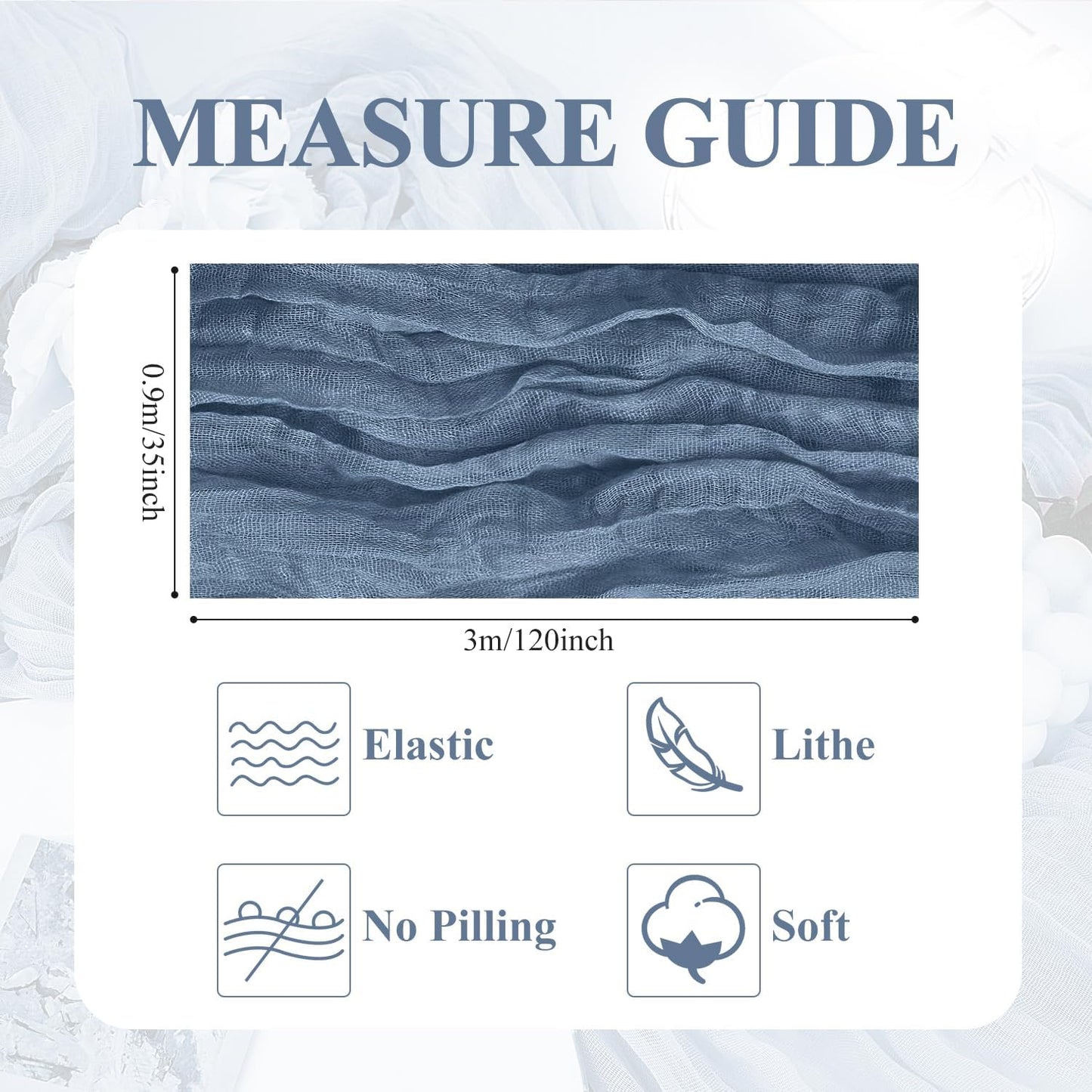 Asee'm Cheesecloth Table Runner 120 Inches Dusty Blue Boho Gauze Cheese Cloth Runner 10FT Rustic Sheer Dining Table Runners for Fall Thanksgiving Wedding Baby Shower Decoration