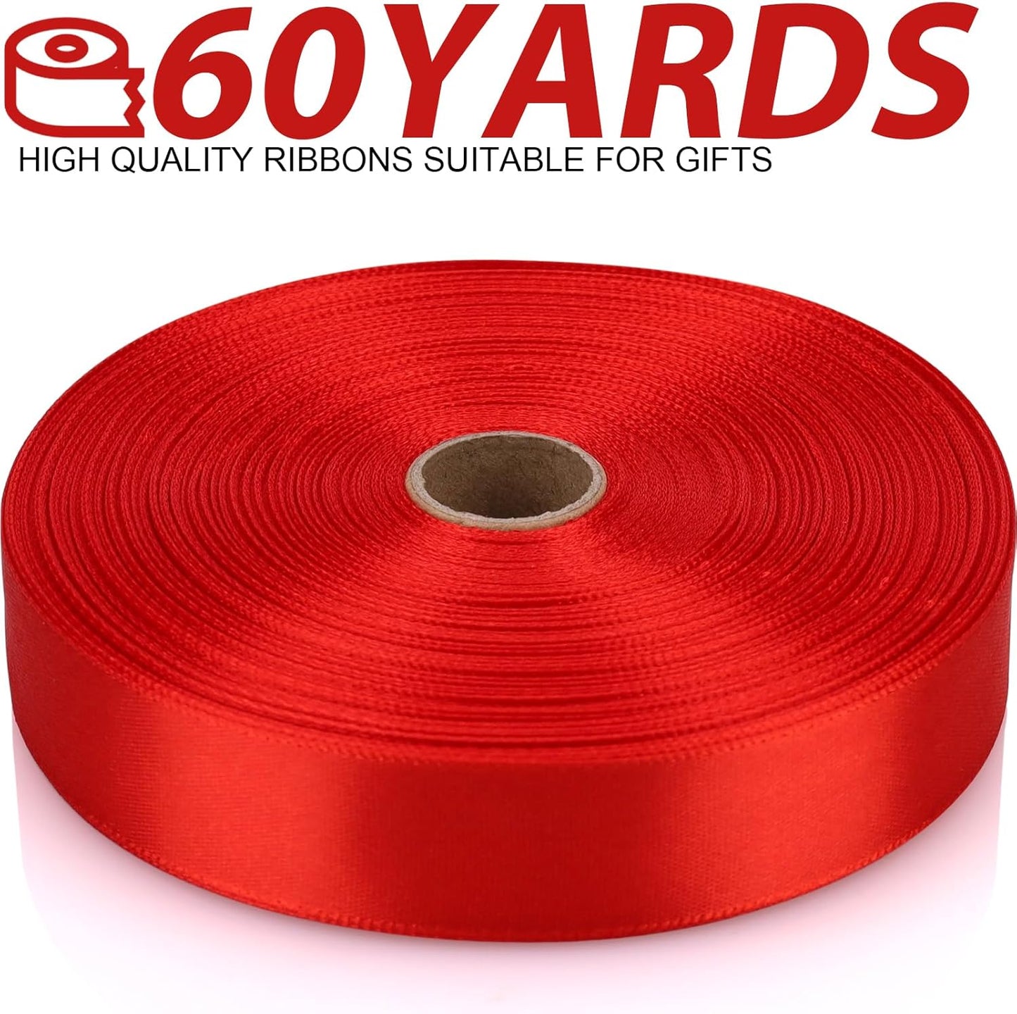 Red Ribbon 7/8 Inch 60 Yards Satin Craft Ribbon-Single Face Polyester Ribbon for Handmade Roses,Gift Wrapping,Timeless Flower,Bouquets,Wedding and Party Decoration