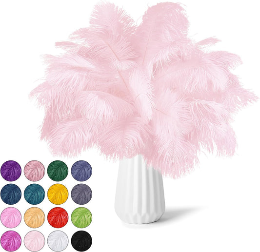 NEWONG 30pcs Light Pink Ostrich Feathers Natural Bulk 8-10inch（20-25cm) Vase Craft Wedding Home Party Centerpieces Christmas Day coquettish Valentine's Day Decoration