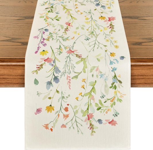 Artoid Mode Wildflowers Bloom Flowers Spring Table Runner, Seasonal Summer Floral Kitchen Dining Table Decoration for Home Party Decor 13x48 Inch