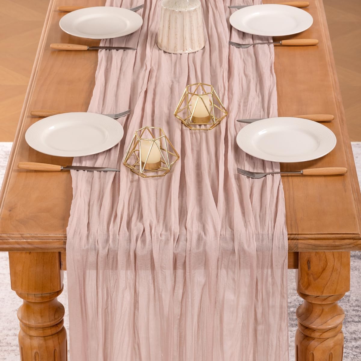 MLMW 4 Pack Pink Cheesecloth Table Runner Boho Gauze Rustic Cheese Cloth Table Runner 160 inch Sheer 13.3ft for Gender Reveal Wedding Party Baby Bridal Shower Birthday