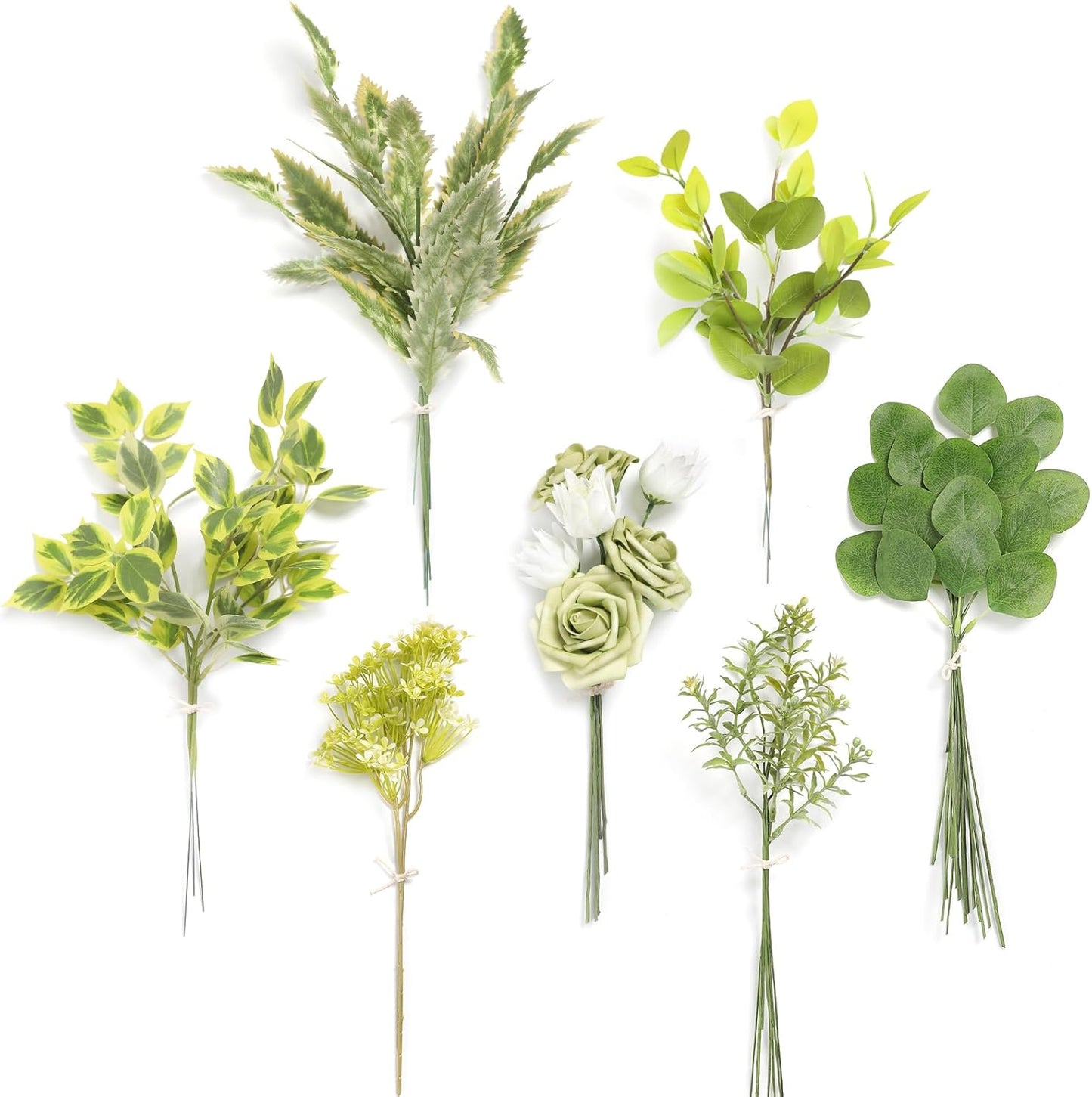 Serra Flora Artificial Greenery Stems Box Set,(Pack of 42pcs) with 7 Kinds of Faux Pink Green Filler for DIY Bridal Bouquets Wedding Floral Arrangement Table Centerpieces