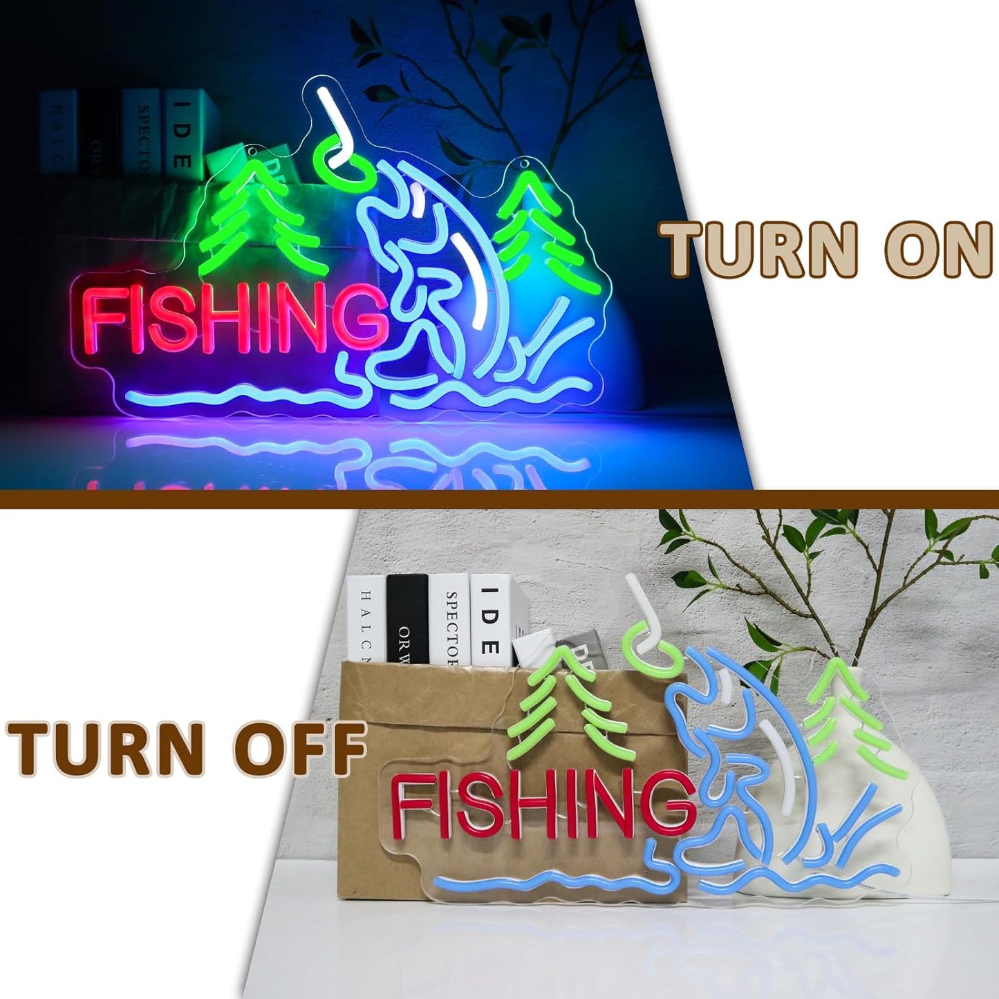 Fishing Neon Sign for Wall Decor, Fish Led Signs for Room, USB Dimmable Neon Lights for Fishing Gear Store Man Cave Bedroom Living Room Game Room Man Cave Party Business Yacht Sign