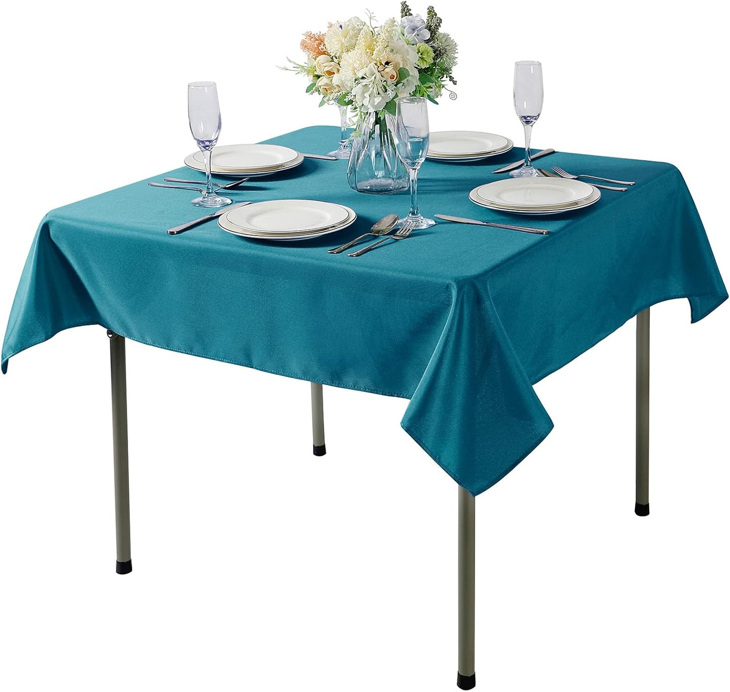Cupuamon Square Tablecloth 52x52 inch Washable Polyester Fabric Table Cloth for Wedding Party Dining Banquet Decoration（52x52,Caribbean Blue）