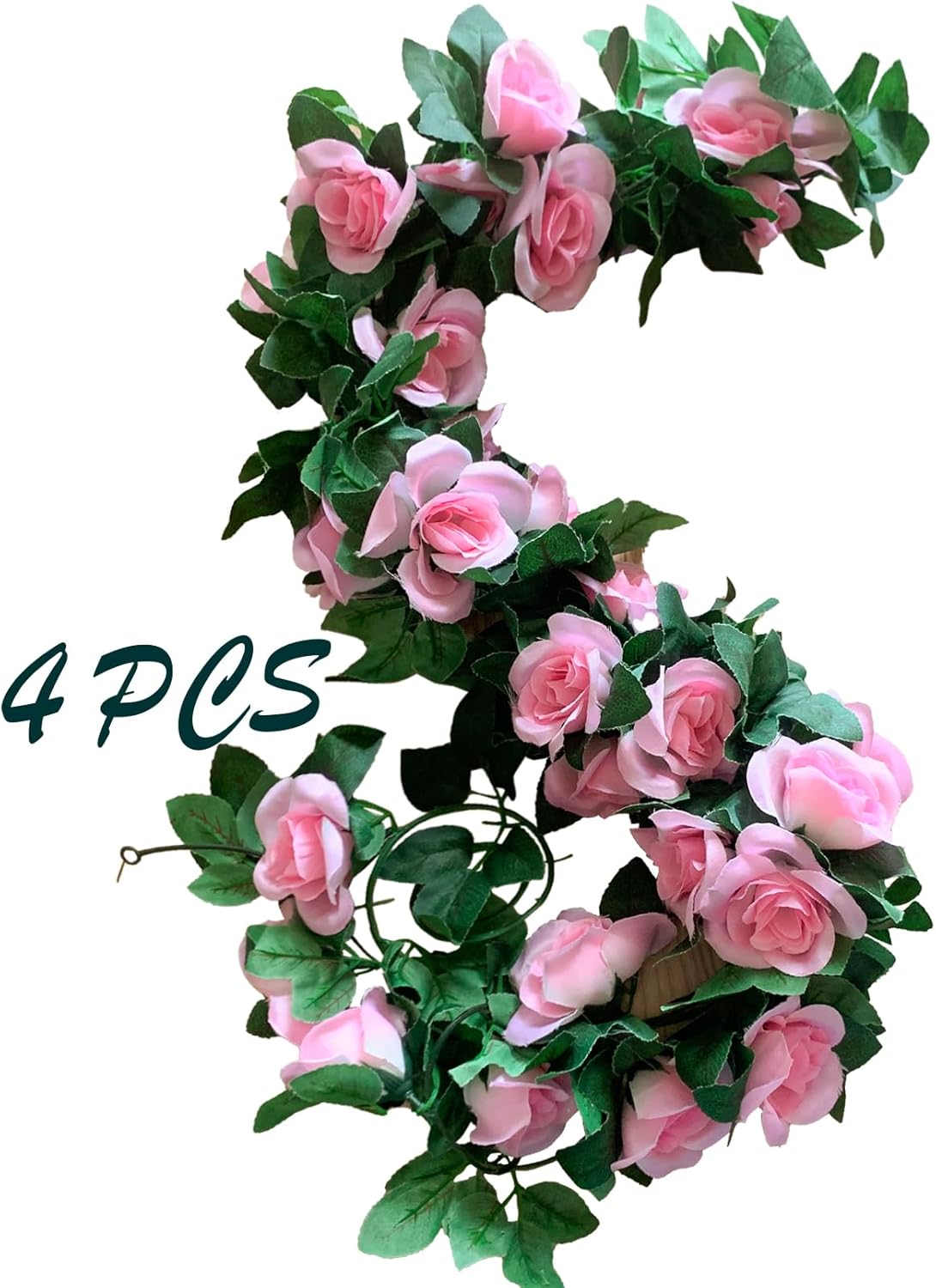 4 Pack Artificial Rose Vine Garland Fake Roses Flowers Plants Vines Hanging Floral Leaves Decoration for Wedding Party Table Garden Arch Wall Home Room Decor(Pink)