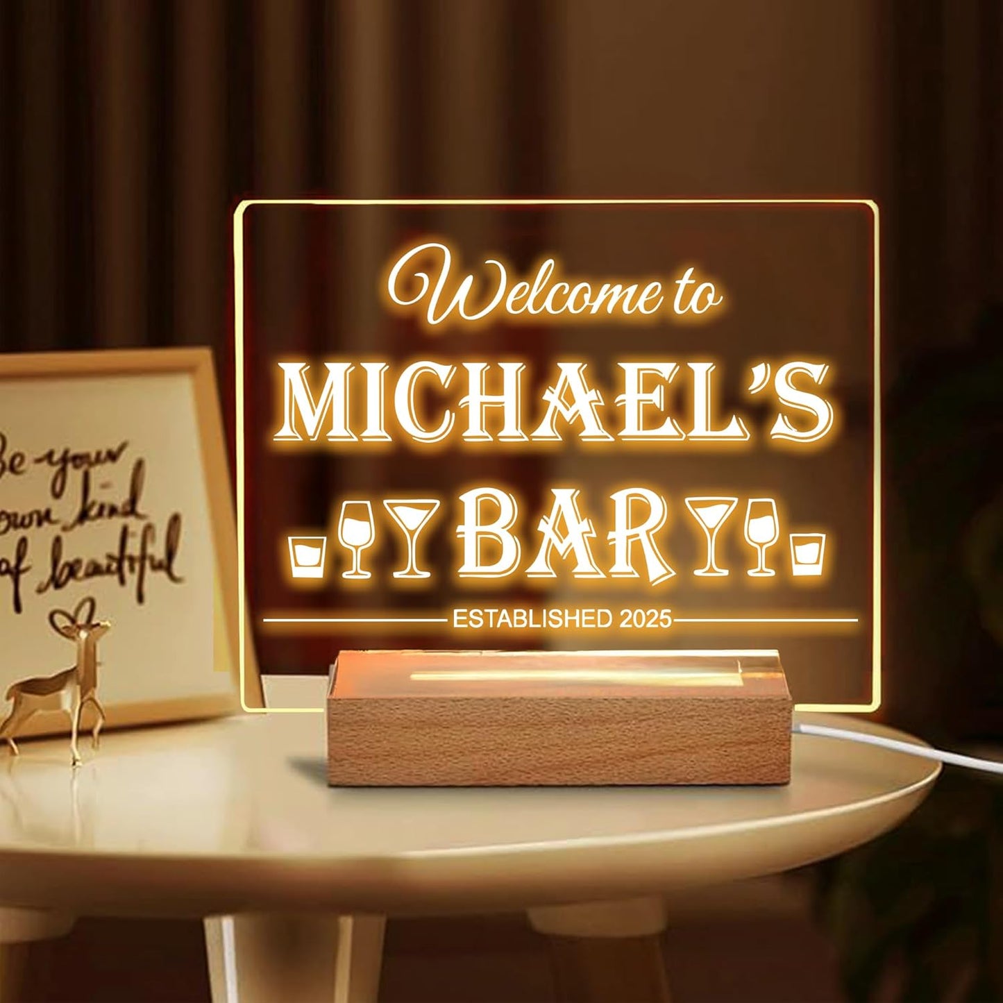 Personalized Bar Gifts for HOME BAR, Custom Name Date Acrylic Light Up Signs, Customized Acrylic Plaque with Night Light, Personalized Night Light for Man Cave Decor