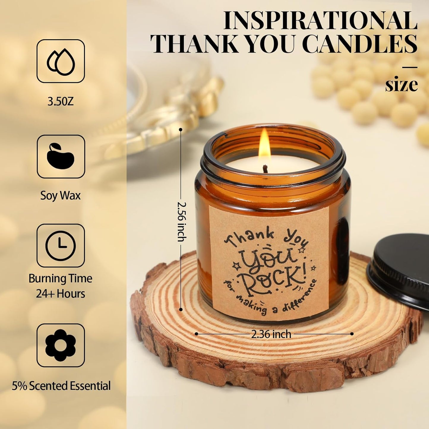 Roowest 10 Jars Thank You Gift Candles 3.5 oz Employee Appreciation Gifts Bulk Soy Wax Jar Inspirational Candle Thank You for Coworkers Employee Women Secretaries Teacher Volunteers(Classic)