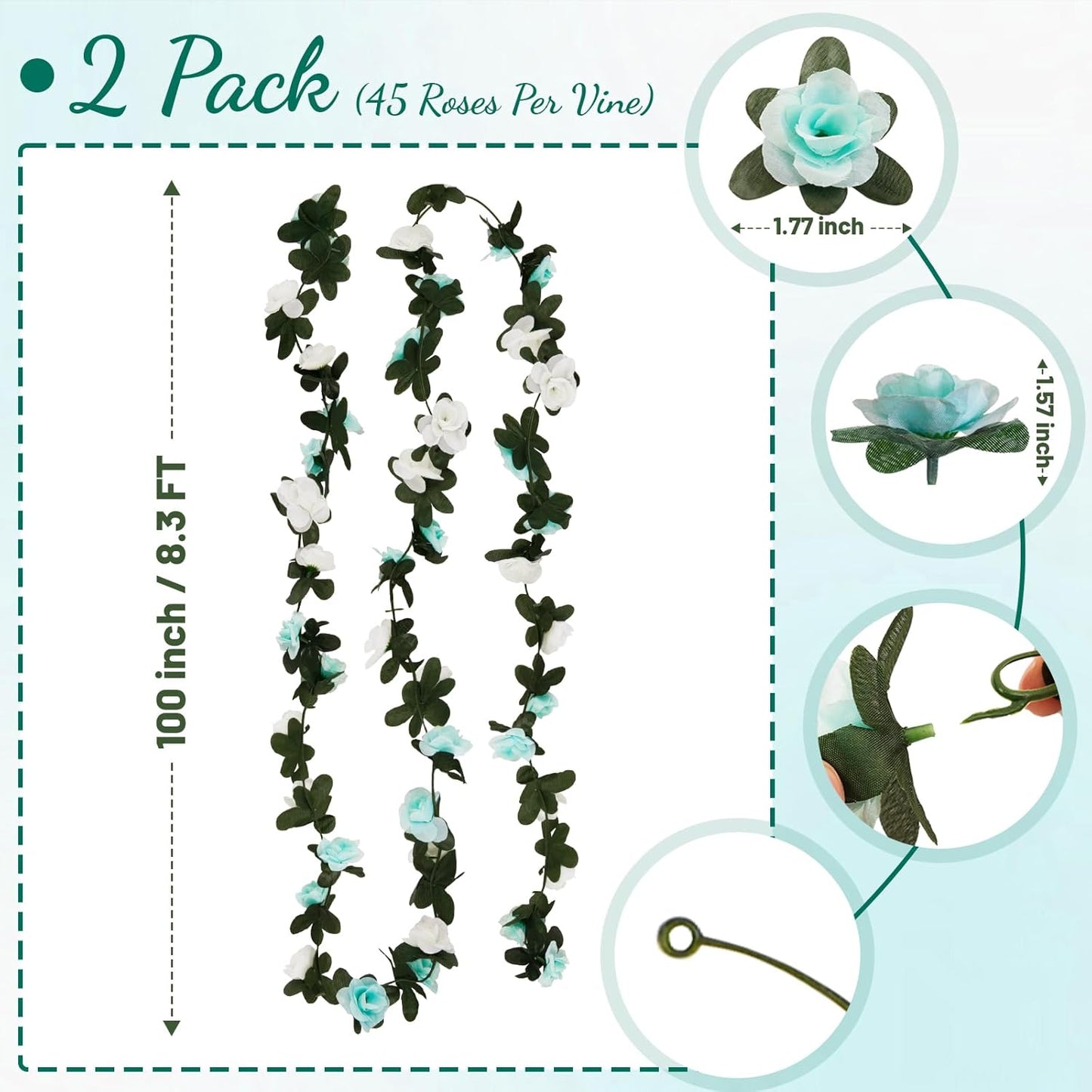 2 Pcs 16.5 Ft Flower Garland Rose Vines, Rose Garland for Decoration, Flower Vine for Bed Room Table Birthday Wedding Party Garden Wall Decor