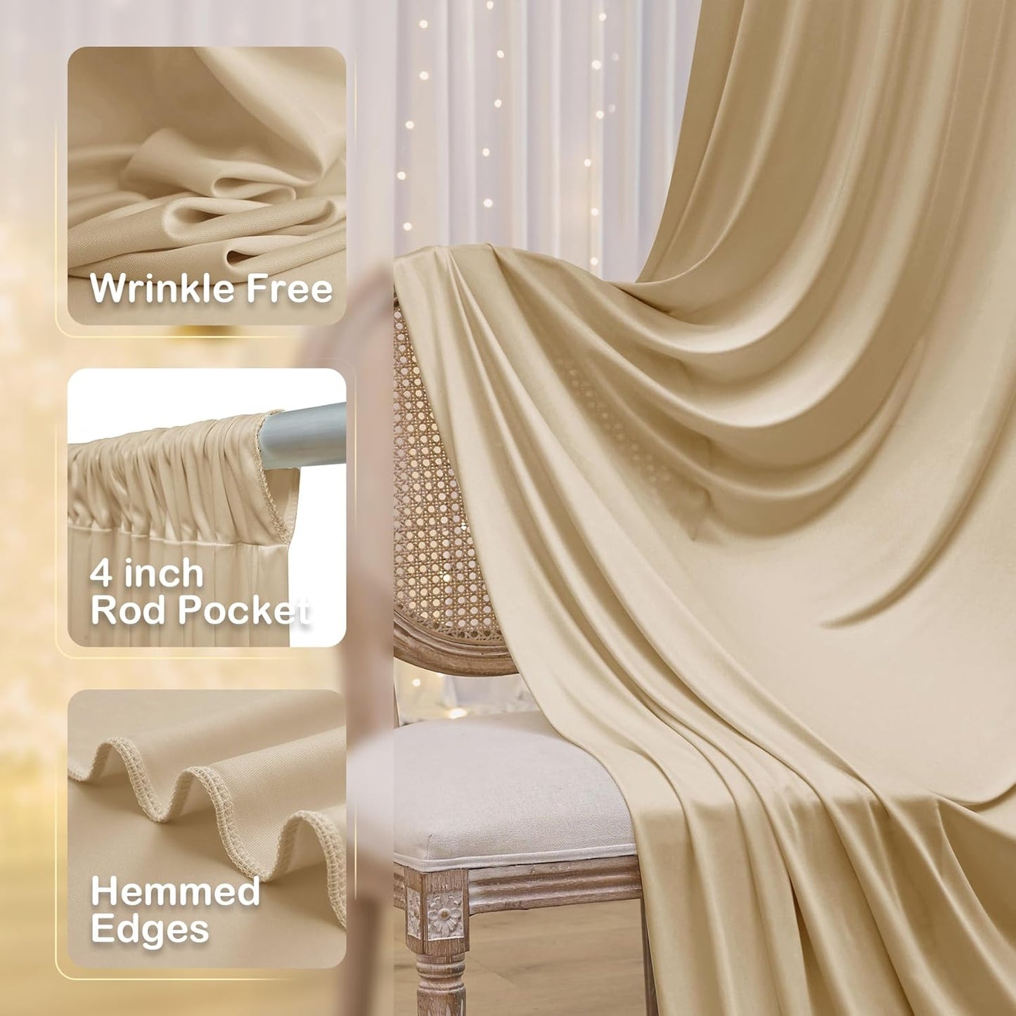 8 Panels Beige Backdrop Curtains for Party Background, Wrinkle Free Beige Photo Curtains Backdrop Drapes Back Drop Cloth for Wedding Birthday Photography Baby Shower Decor, 40ftx10ft