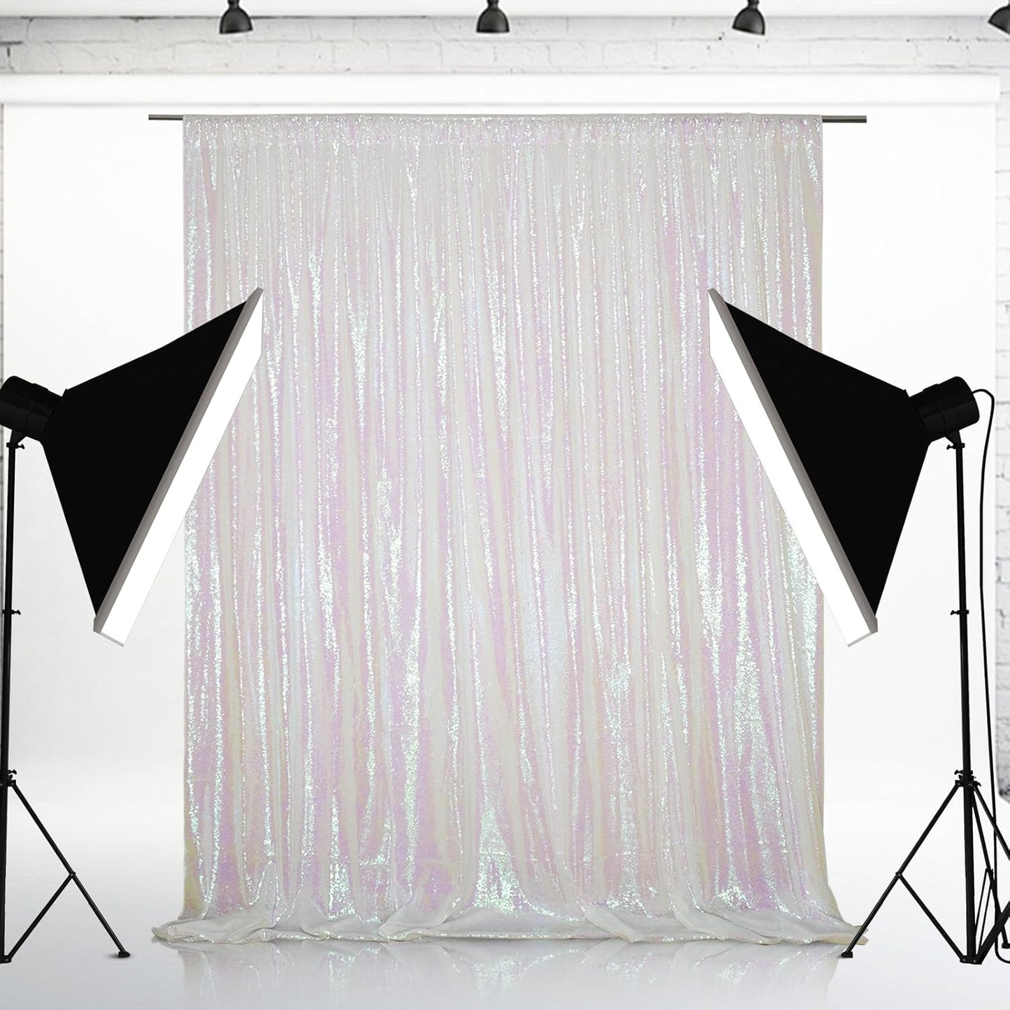 Eternal Beauty White Iridescent Sequin Backdrop, 5x7 Ft Glitter Background Curtains for Shimmer Photography Party Wedding Birthday Back Drop Decor