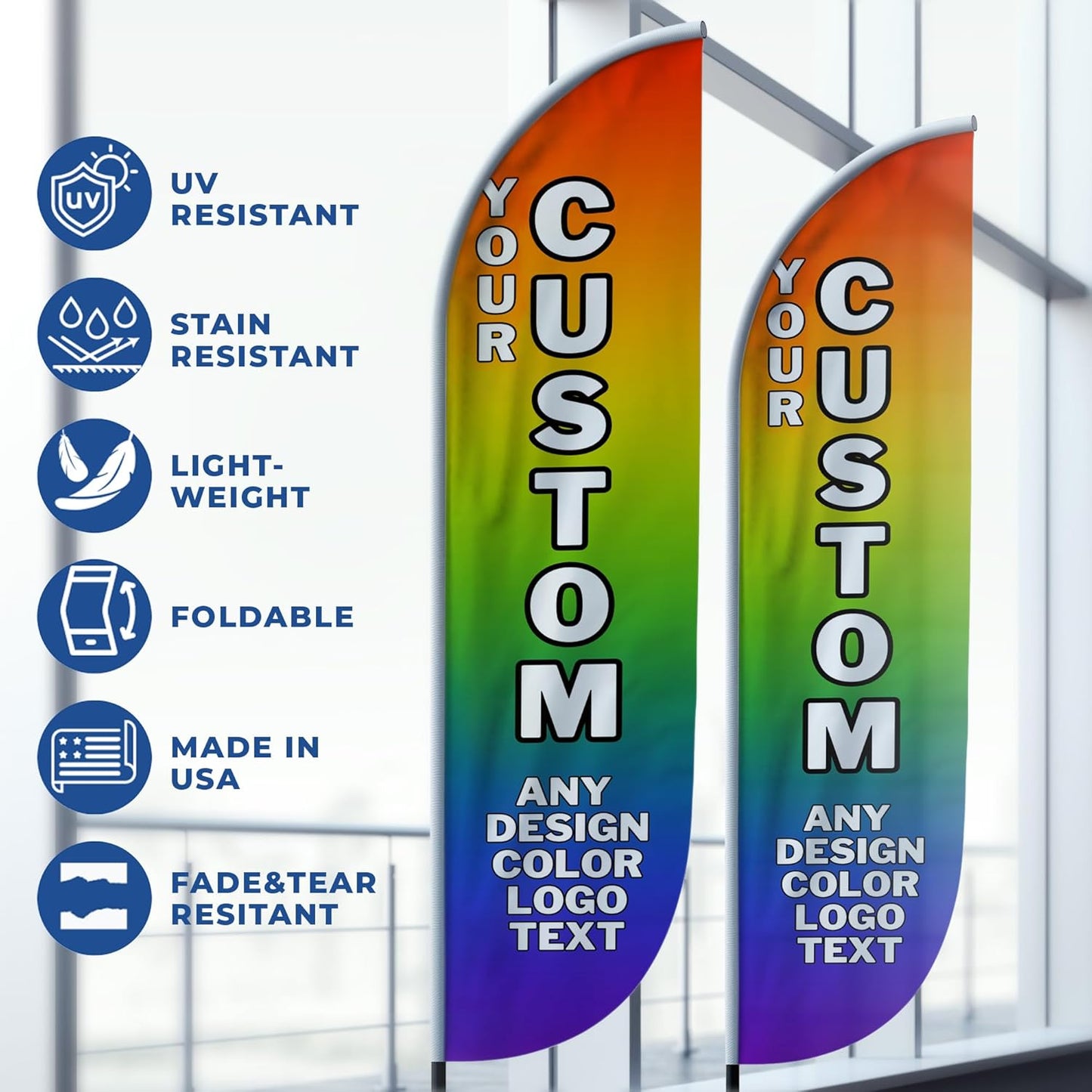 Custom Feather Flag(11.5Feetx2.5Feet) By Dreamcontroller For Business Outside With Optional Add-On Pole(15Feet) and Groundspike | Swooper Flag Banner | Made In Usa | Hd Print