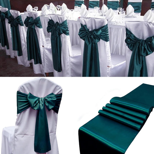 100 PCS Satin Chair Sashes Decorative Bows Universal Satin Chair Sashes Ties Ribbon Bow Chairs Cover Band for Wedding Birthday Party Ceremony Reception Banquet Restaurant Decor(7x108inch,Forest Green)