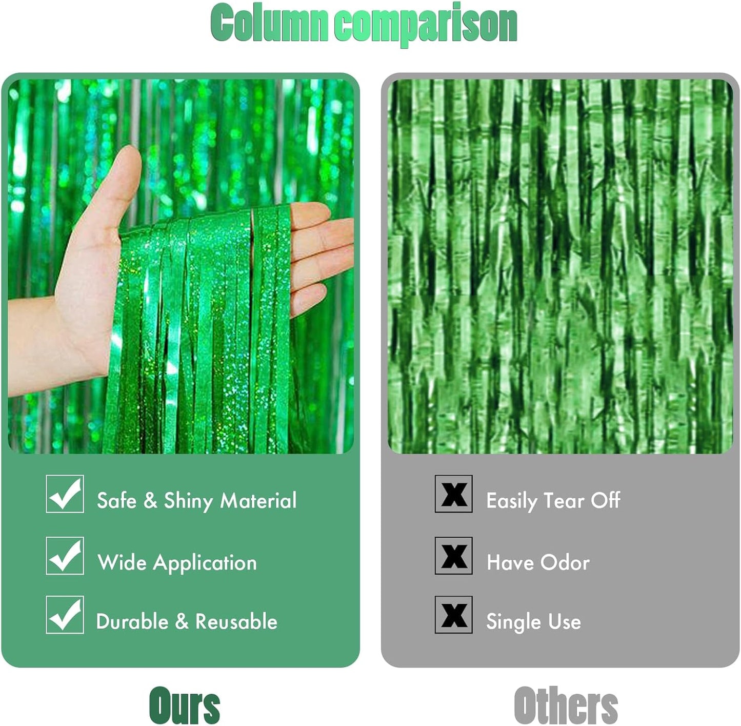 CANREVEL 2 Pack 3.3x8.2 Feet Laser Green Foil Fringe Backdrop Curtains, Tinsel Streamers Birthday Party Decorations, Fringe Backdrop for Jungle Safari Tropical Party Christmas Decorations