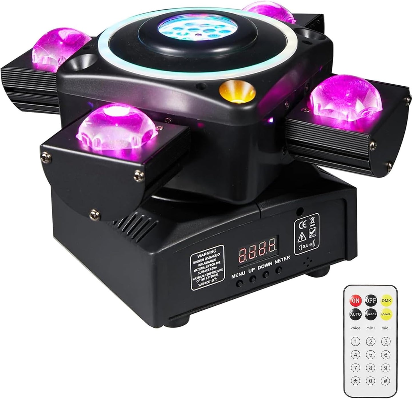 Moving Head Stage Light, LED DJ Lights with DMX512 Controller, Sound Activation, 4pcs 12W RGBW LED Beads,Dimmer Strobe Effect