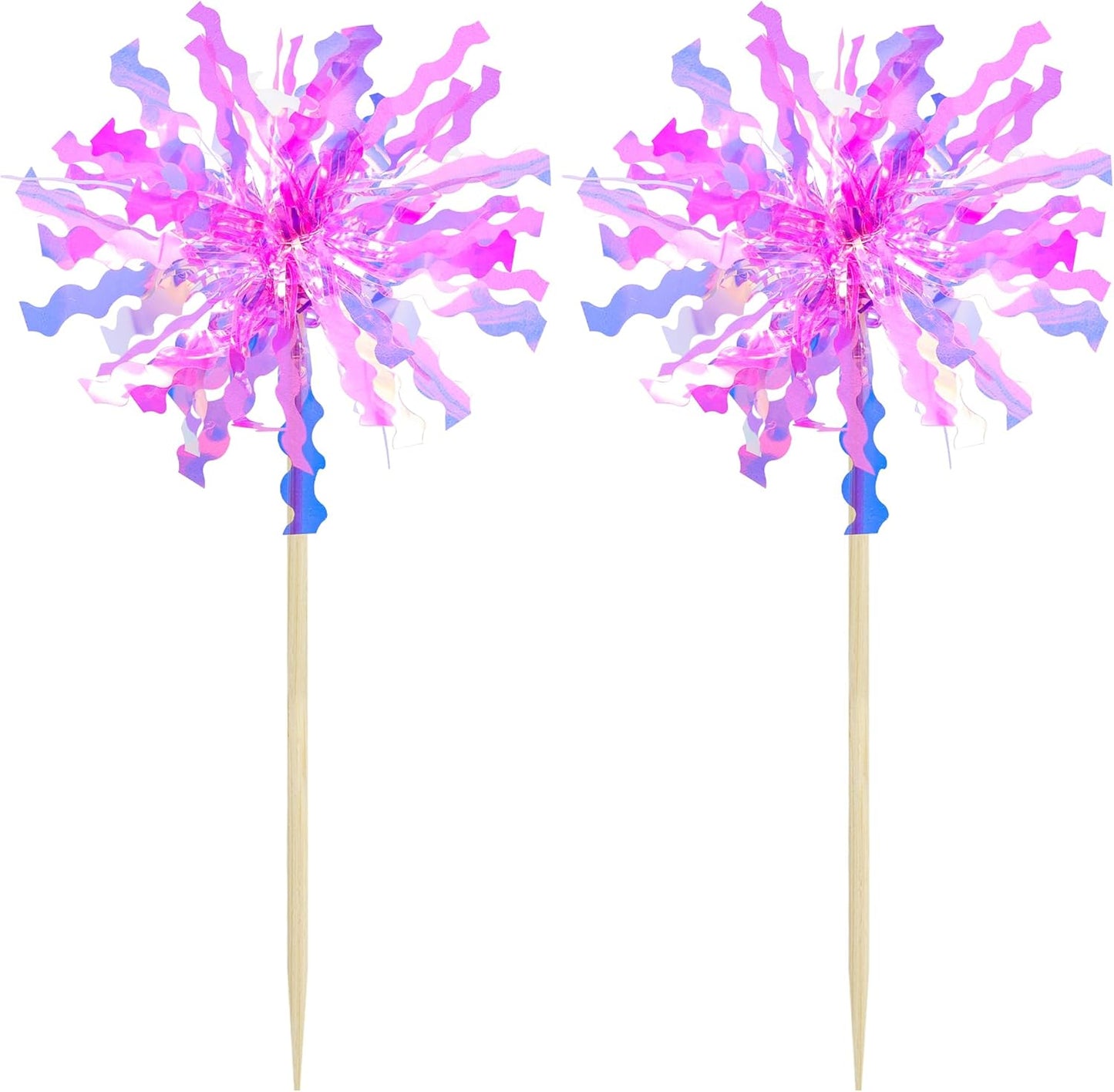 Gyufise 20Pcs Foil Firework Cupcake Toppers Happy Birthday Cake Toppers Sparkle Tinsel Flower Drink Stirrers Cocktail Food Fruit Toothpicks for Valentine's Day Party Supplies Rose Red