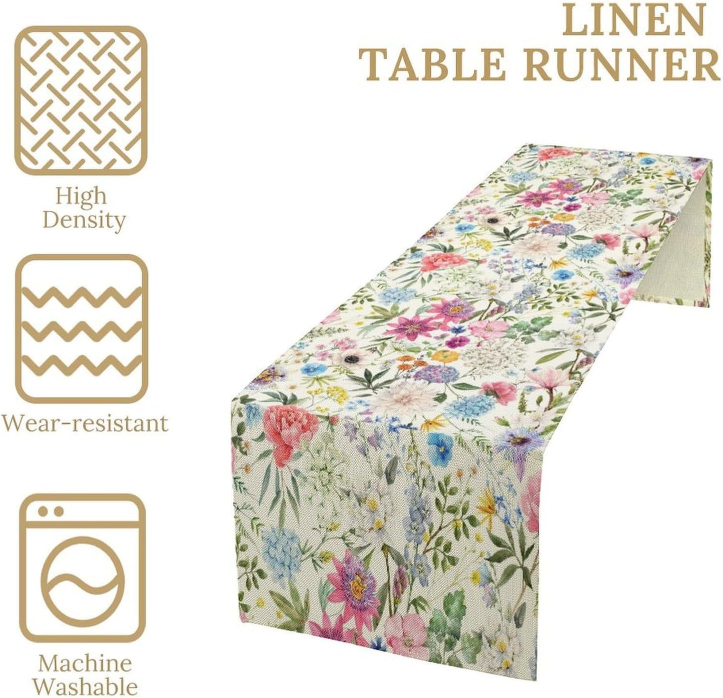 Floral Table Runner Watercolor Peony Rose Flower Kitchen Table Decoration for Indoor and Outdoor Wedding Party 13x36 Inch