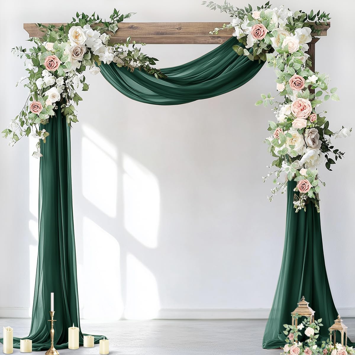 Socomi Wedding Arch Draping Fabric 1 Panel 29" x 19Ft Emerald Green Sheer Chiffon Curtain Drapes 6 Yards for Wedding Ceremony Birthday Party Decoration