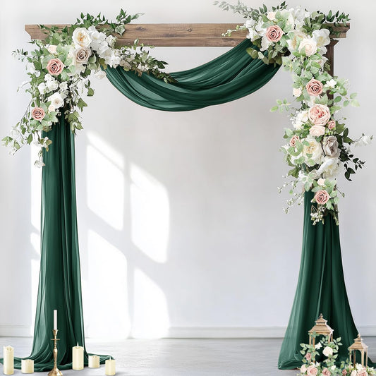 Socomi Wedding Arch Draping Fabric 1 Panel 29" x 19Ft Emerald Green Sheer Chiffon Curtain Drapes 6 Yards for Wedding Ceremony Birthday Party Decoration