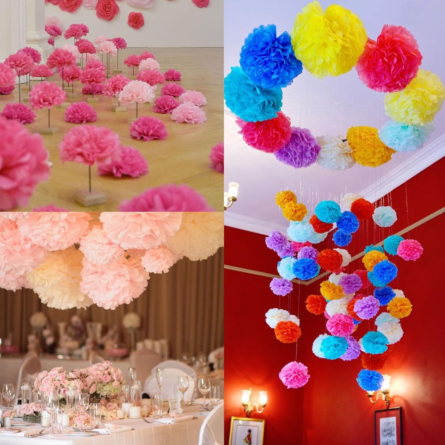 Tissue Paper Pom Poms, Colorful Tissue Paper Flowers, Hanging Flower Balls for Easter Weddings Fiesta Parties Birthday Baby Showers Classroom Decoration (20Piece Set-6/10/12/14Inch)