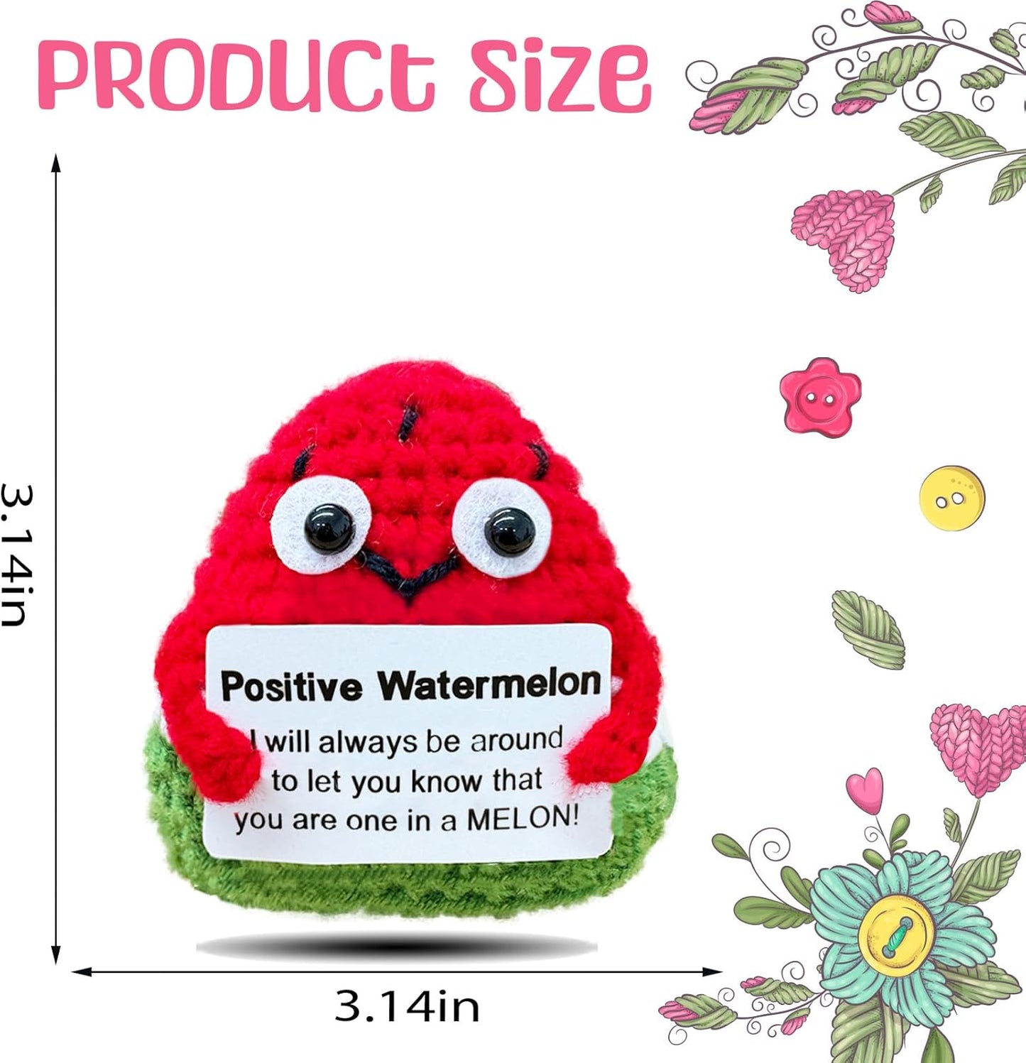 Crochet Emotional Support Watermelon-Handmade Mental Health Gifts for Friends,Family-Uplifting Gifts for Grandpa,Grandma Mom,Dad,Teens
