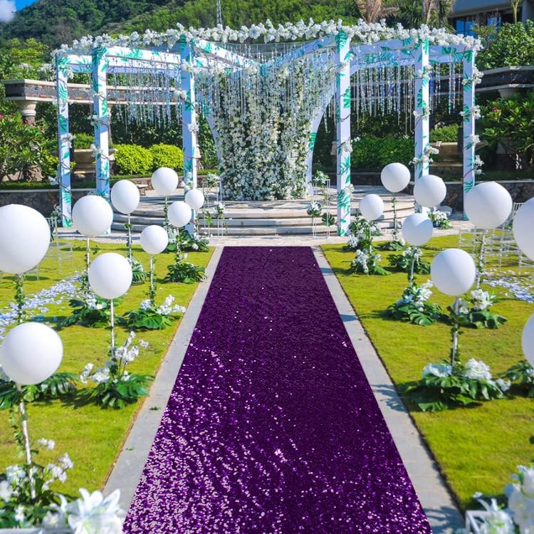 ShinyBeauty Sequin Aisle Runner Purple Glitter Carpet for Wedding & Party ， Sparkling Decorative Floor Mat ， Elegant Event Walkway （15ft x 2ft，Purple）