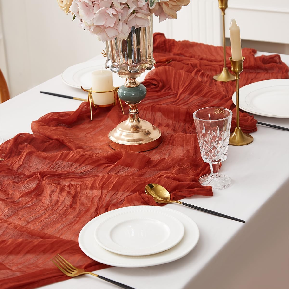 Terracotta 2 Pack Cheesecloth Table Runner 120 Inch 10 FT Boho Rustic Gauze for Wedding Baby Shower Party Farmhouse Summer Home Decor Washable