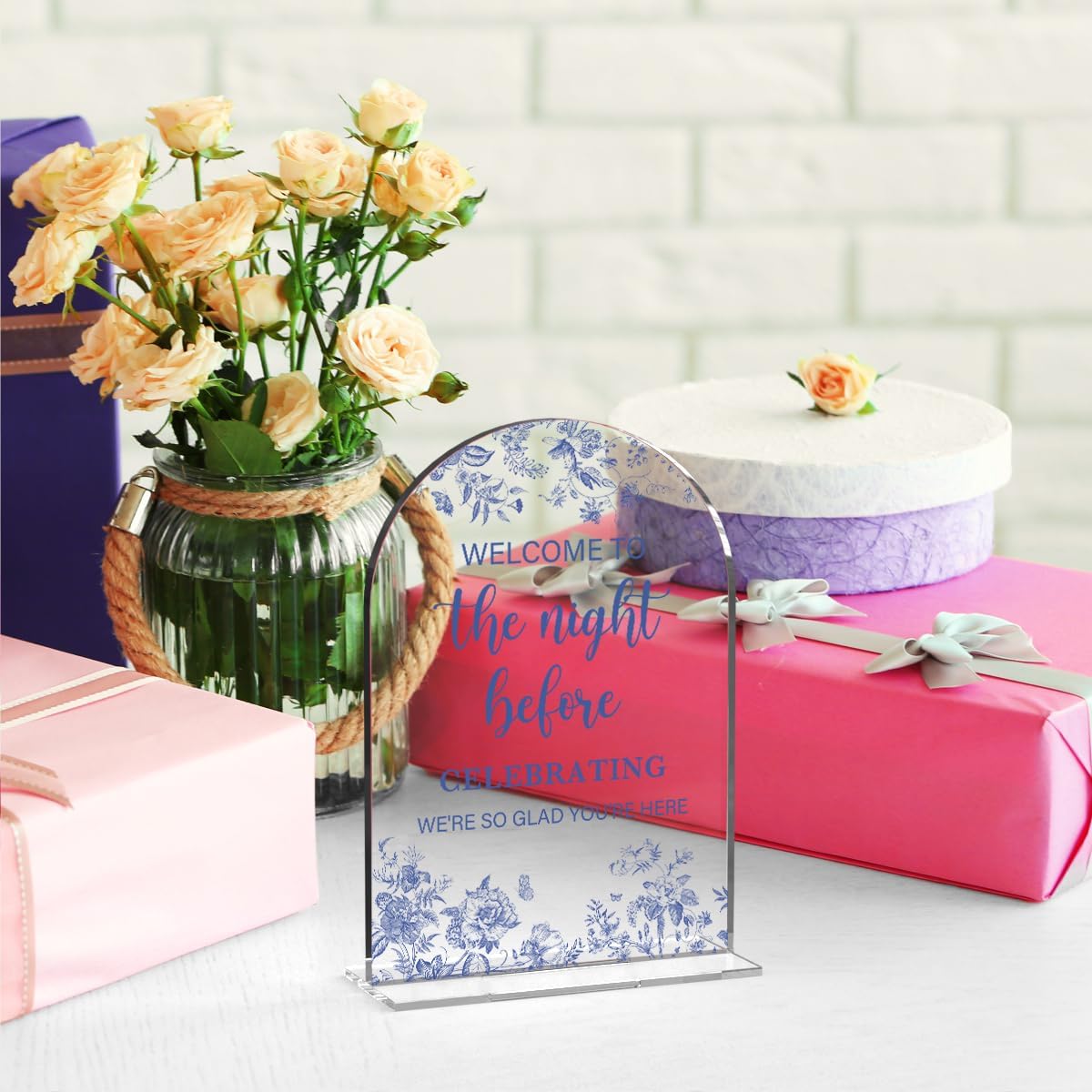 Acrylic Wedding Signs, Dusty Blue Wedding Decor, Blue Weddings Decor, Modern Calligraphy Arch Acrylic Table Top Sign for Weddings Parties Dinners - Welcome to The Night Befor (Clear)