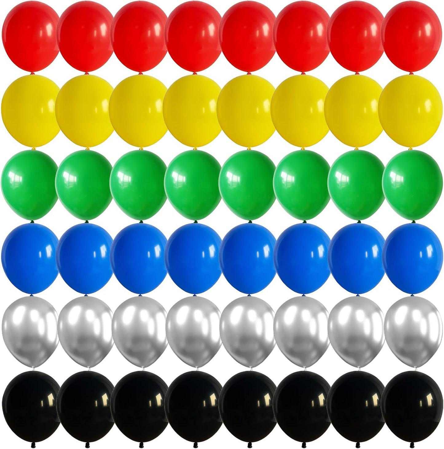 60 Pack Balloons Red Yellow Green Blue Black Party Balloons with Metallic Silver Helium Balloon, Rainbow Colorful Latex Balloons Set for Kids Birthday Carnival Themed Decorations