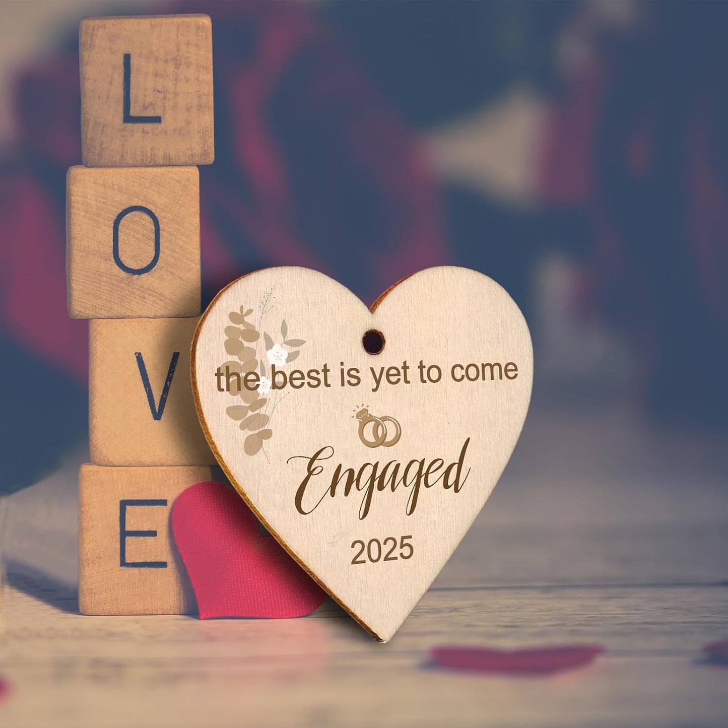 Rotating Engagement Picture Frame - Engagement Gifts for Couples, Holds Two 4x6 Photos, Real Glass Cover, Rustic Wooden Design with Heart Pendant, Gift-Ready Packaging