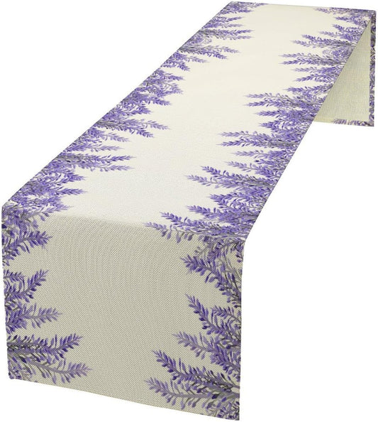 Purple Lavender Table Runner Vintage Watercolor Modern Kitchen Restaurant Decoration Suitable for Indoor and Outdoor Wedding Party Banquet Table Runner 13x90 Inch