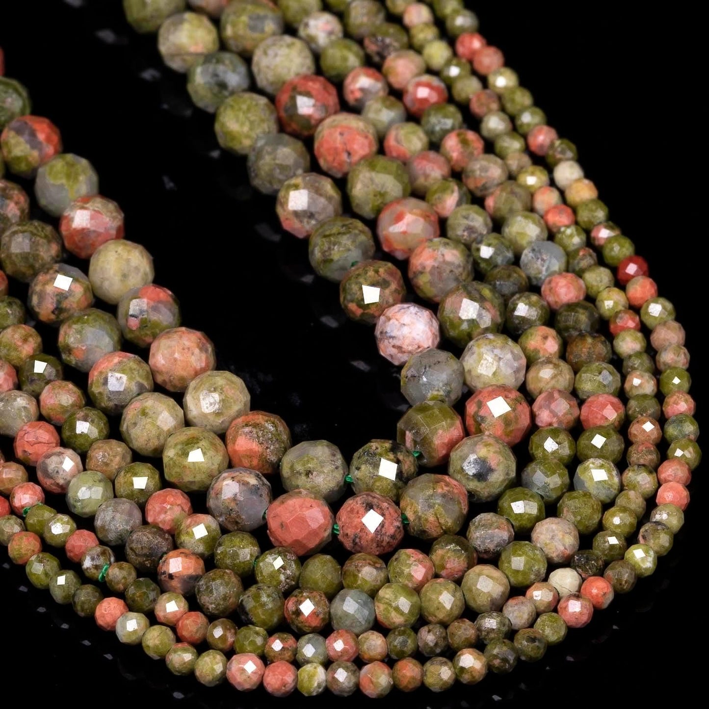 Song Xi 180pcs 2mm Natural Unakite Gemstone Beads Faceted Round Loose Stone Beads for Jewelry Making