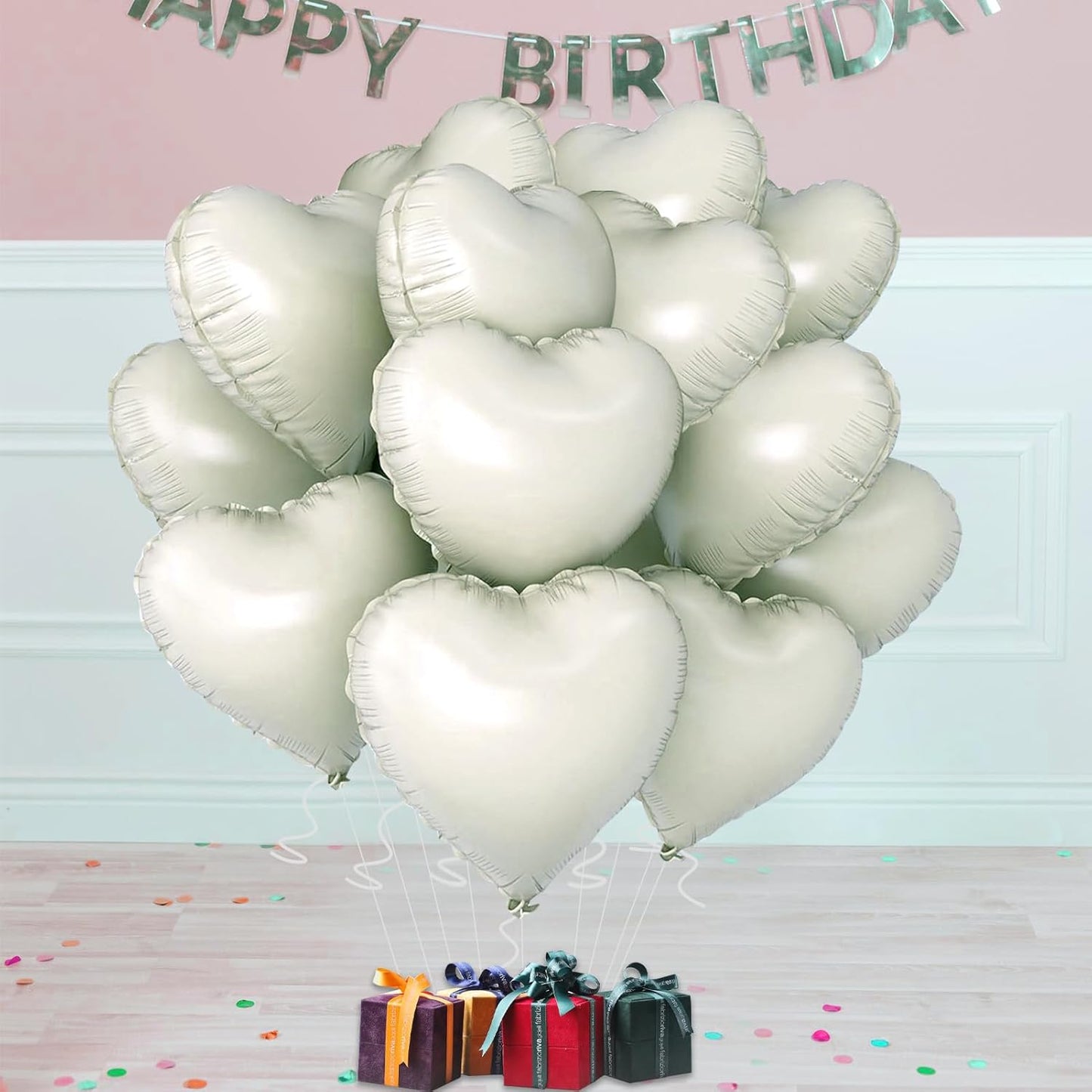 White Heart Ballloons,18 Inch Foil Love Heart Shaped Balloons 12Pcs Creamy White love balloon for Anniversary Wedding Birthday Party Baby Shower Decorations