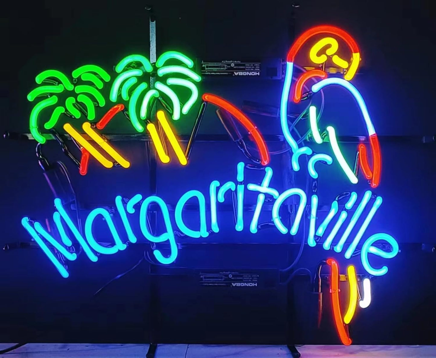 Neon Signs for Wall Decor 20x24inch Margaritavilles Paradise Parrot Palm Tree Sign Beer Bar Pub Man Cave Business Glass Lamp Light Neon Tubing