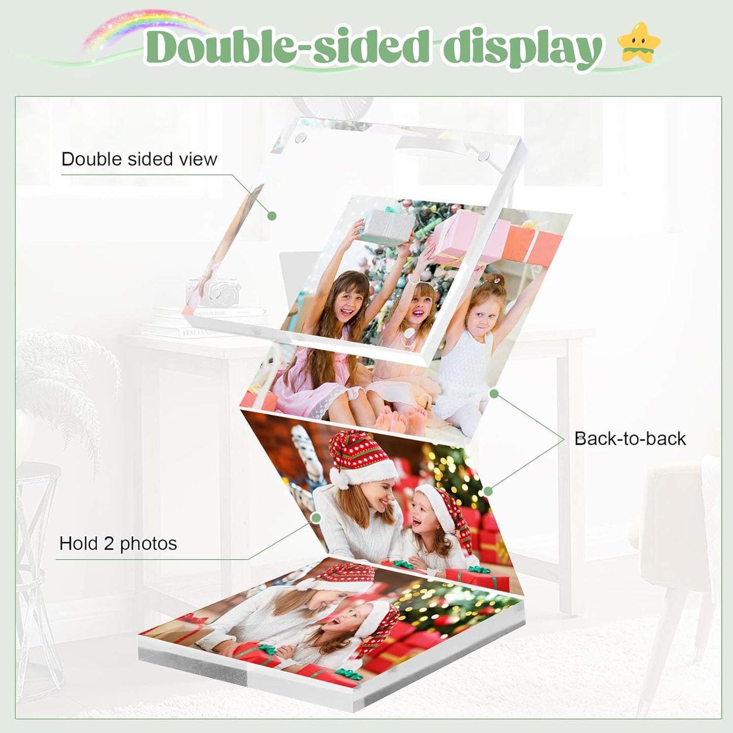 24 Pcs 4x4 Acrylic Picture Frames, Clear Picture Frames Frameless Magnetic Picture Frame Double Sided Magnetic Photo Frame Free Standing Desktop Display Stand for Bedroom Living Room Home