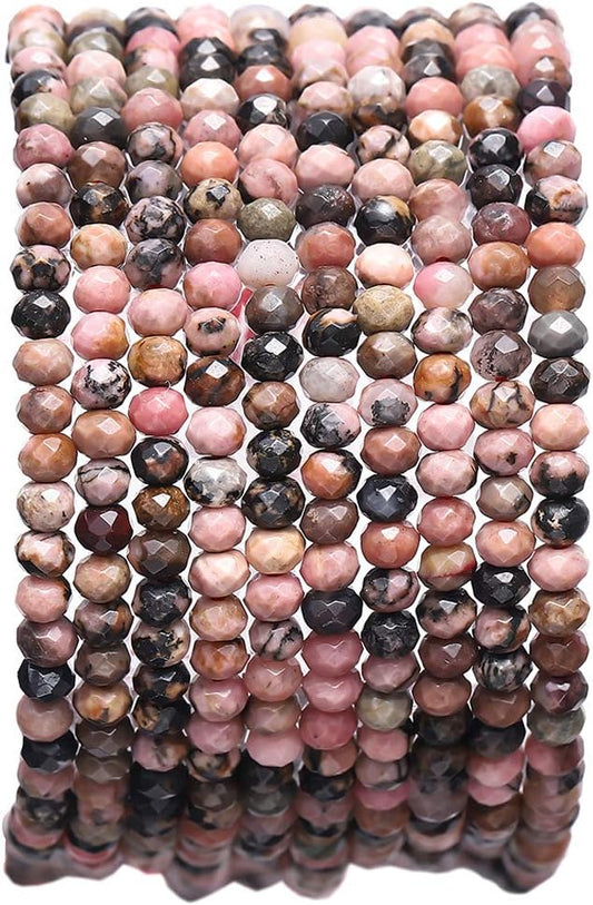 Faceted Natural Rhodochrosite Stone Rondelle 3x4mm Loose Semi Gemstone Beads for Jewelry Making 38cm