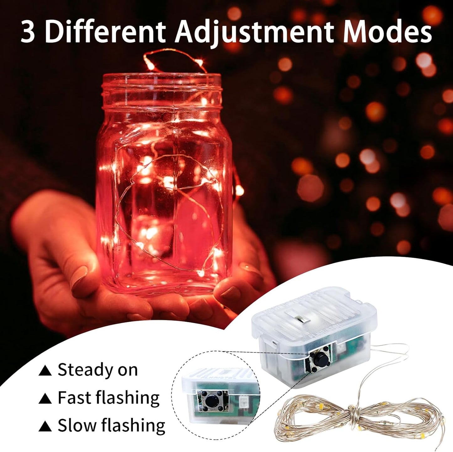 8 Pack Red Fairy Lights 7Ft 20 LED Twinkle String Lights 3 Modes Battery Operated Waterproof Firefly Starry for Mason Jar Party Wedding Christmas Valentines Day Table Centerpieces