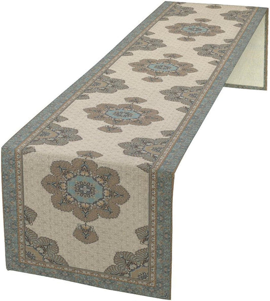 Boho Bohemia Style Table Runner, Vintage Teal Brown Retro Flower Rustic Country Style Floral Print Pattern for Home Kitchen Table Decor Dining Coffee Room Garden Party Decor 13x72in