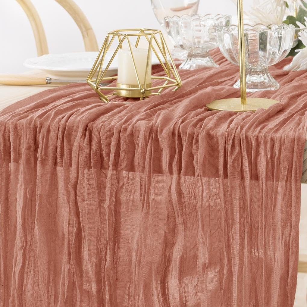 MLMW Dusty Rose Table Runner Cheesecloth Boho Gauze Rustic Cheese Cloth Table Runner 160 inch Sheer 13.3ft for Wedding Party Baby Bridal Shower Birthday