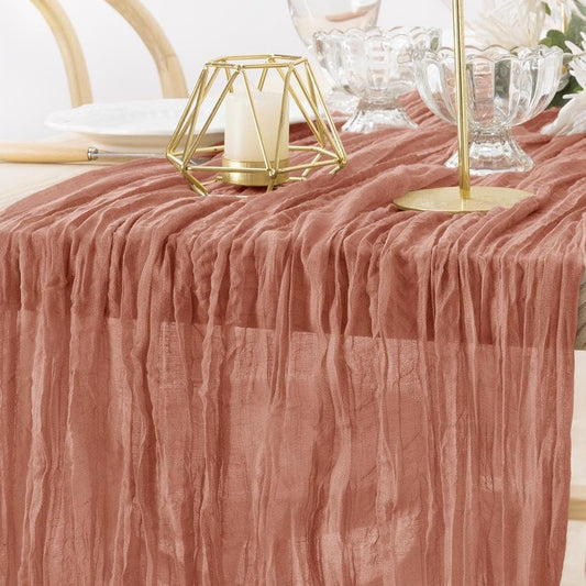 MLMW Dusty Rose Table Runner Cheesecloth Boho Gauze Rustic Cheese Cloth Table Runner 160 inch Sheer 13.3ft for Wedding Party Baby Bridal Shower Birthday
